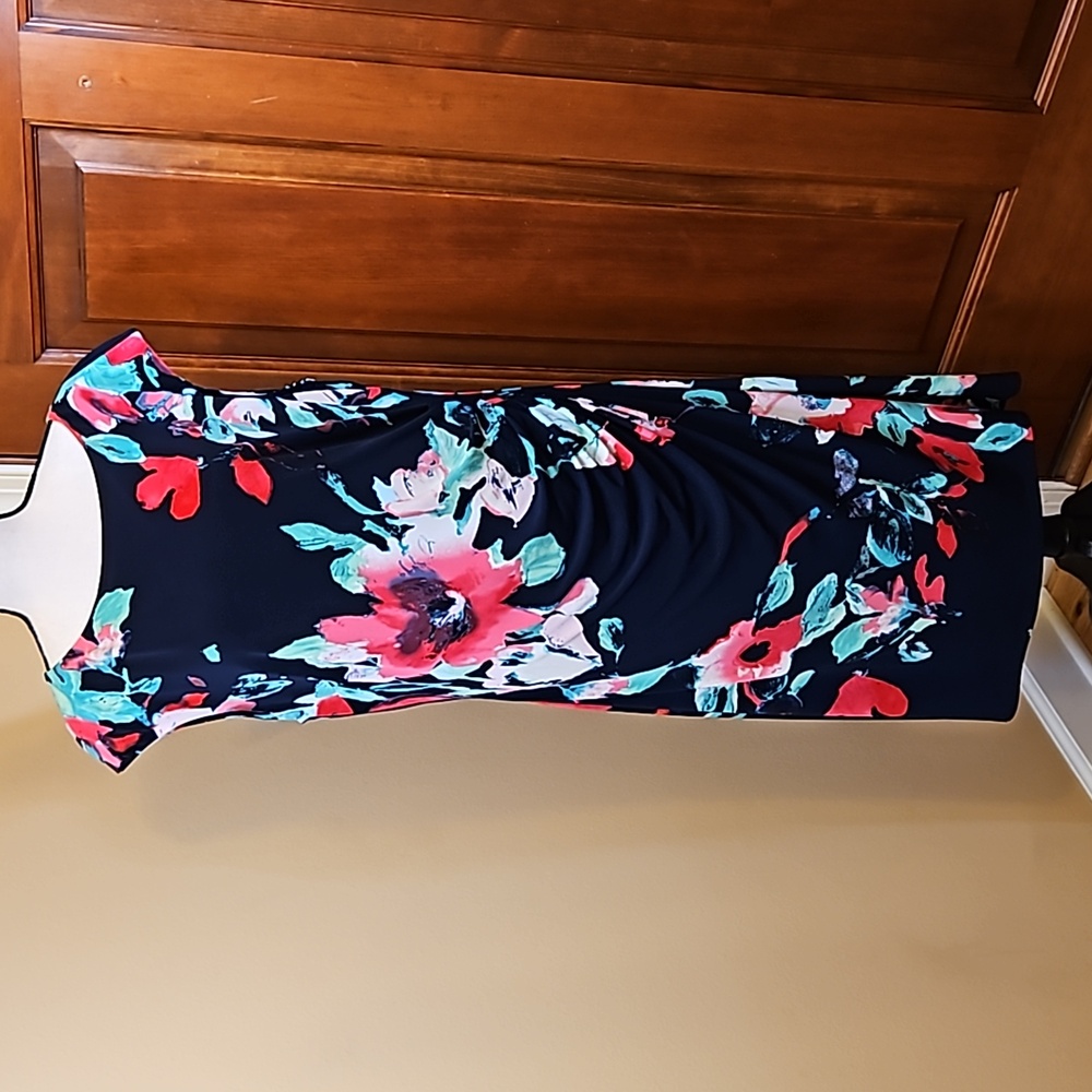 LAUREN RALPH LAUREN DRESS FLORAL 16 BLACK PINK GREEN WHITE Cap Sleeves